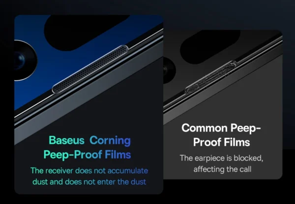 Baseus 0.4mm Corning Tempered Glass for iPhone 16 15 14 13 Pro Max Plus Screen Protector Anti-Peeping Auto Installation Film
