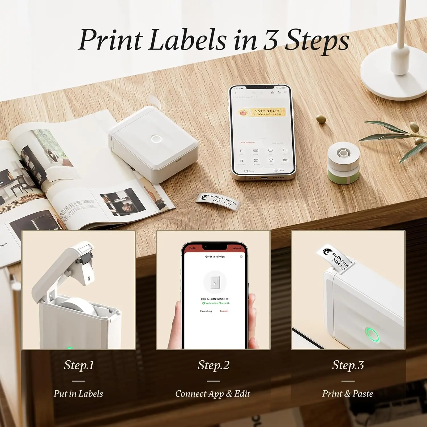 Niimbot D110 Smart Portable Label Printer Mini Pocket Thermal Sticker Maker Self-adhesive Label Papers For Office Home USE