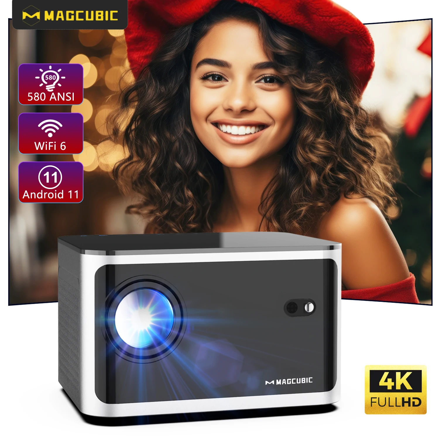 Magcubic 580ANSI Auto Focus Projector Android 11 4K 1080P Wifi6 Voice Control Allwinner H713  BT5.0 Home Cinema HY350 Pro