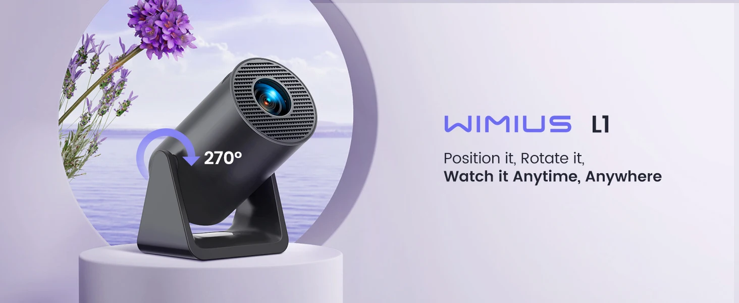 Wimius L1 Mini Projector Support 1080P Android 11 4K Projector 300 ANSI WiFi BT5.0 Auto Keystone Portable 270° Rotable Projector