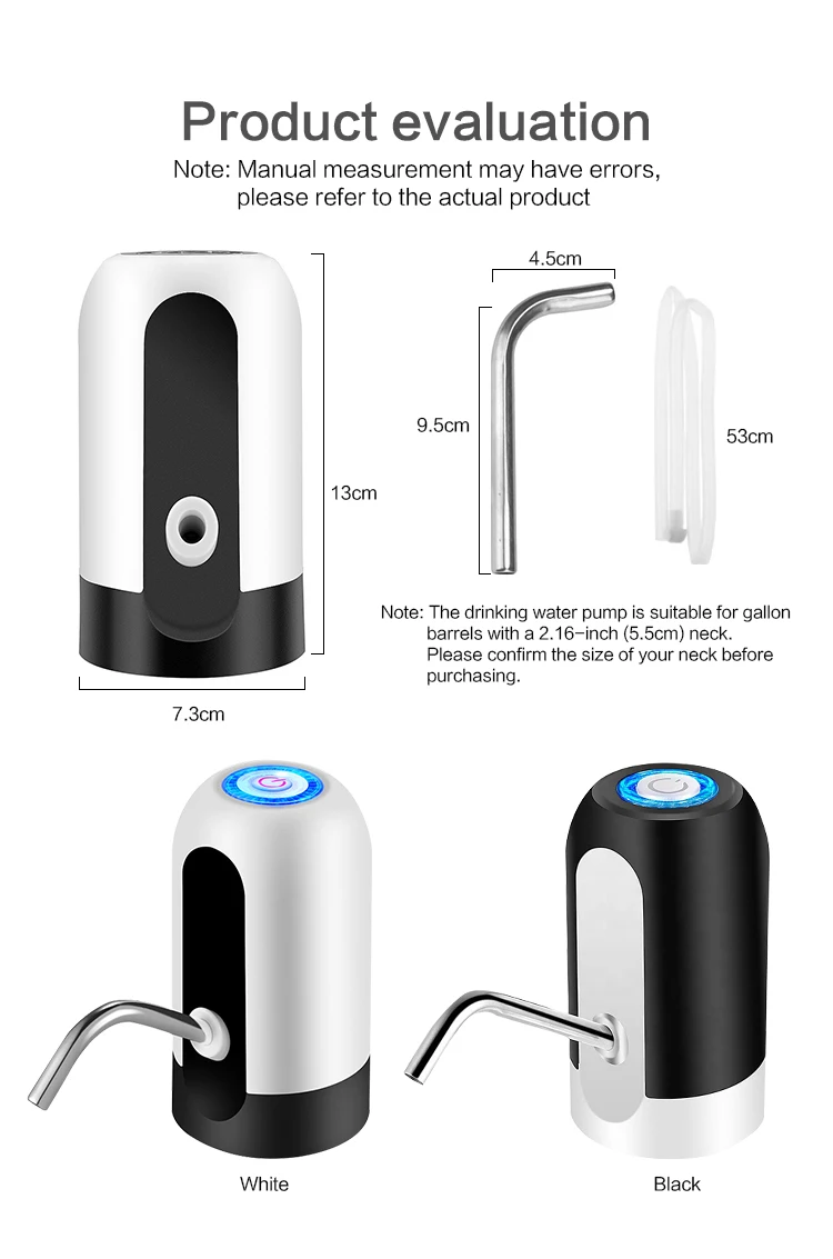 Portable Automatic Drinking Water Pump with Switch and USB Charging Mini Electric Water Dispenser for Universal 5 Gallon Bottle