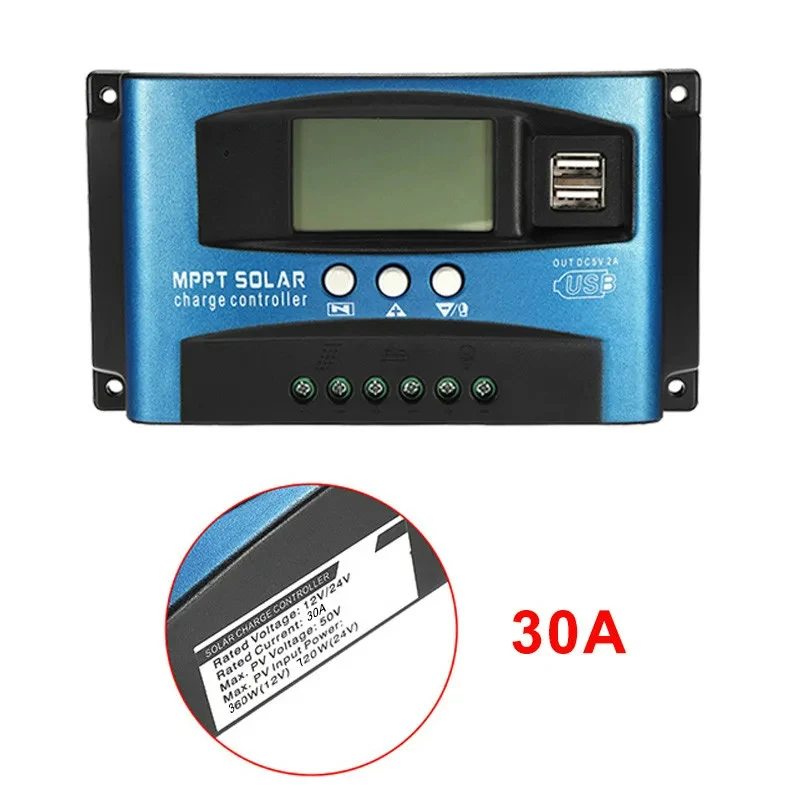 Solar Panel Charge Controller 12V 24V PWM MPPT 10A 20A 30A  Automotive Battery Charger Regulator  USB Output 5V Max PV 50V DC
