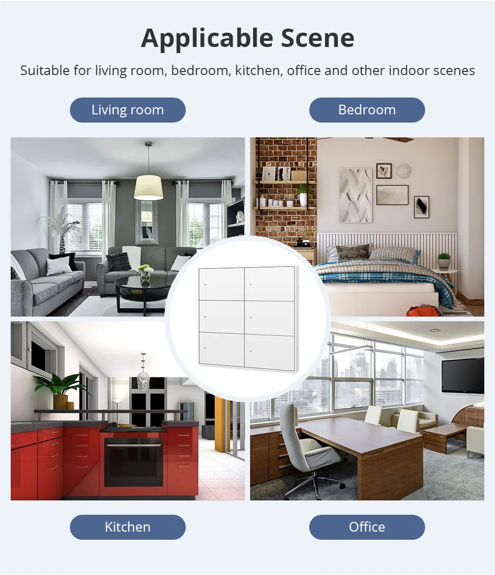 Zemismart Matter WiFi 1 2 3 4 6 Gangs Smart Wall Light Switch Neutral Required with Big Button SmartThings App Homekit Control