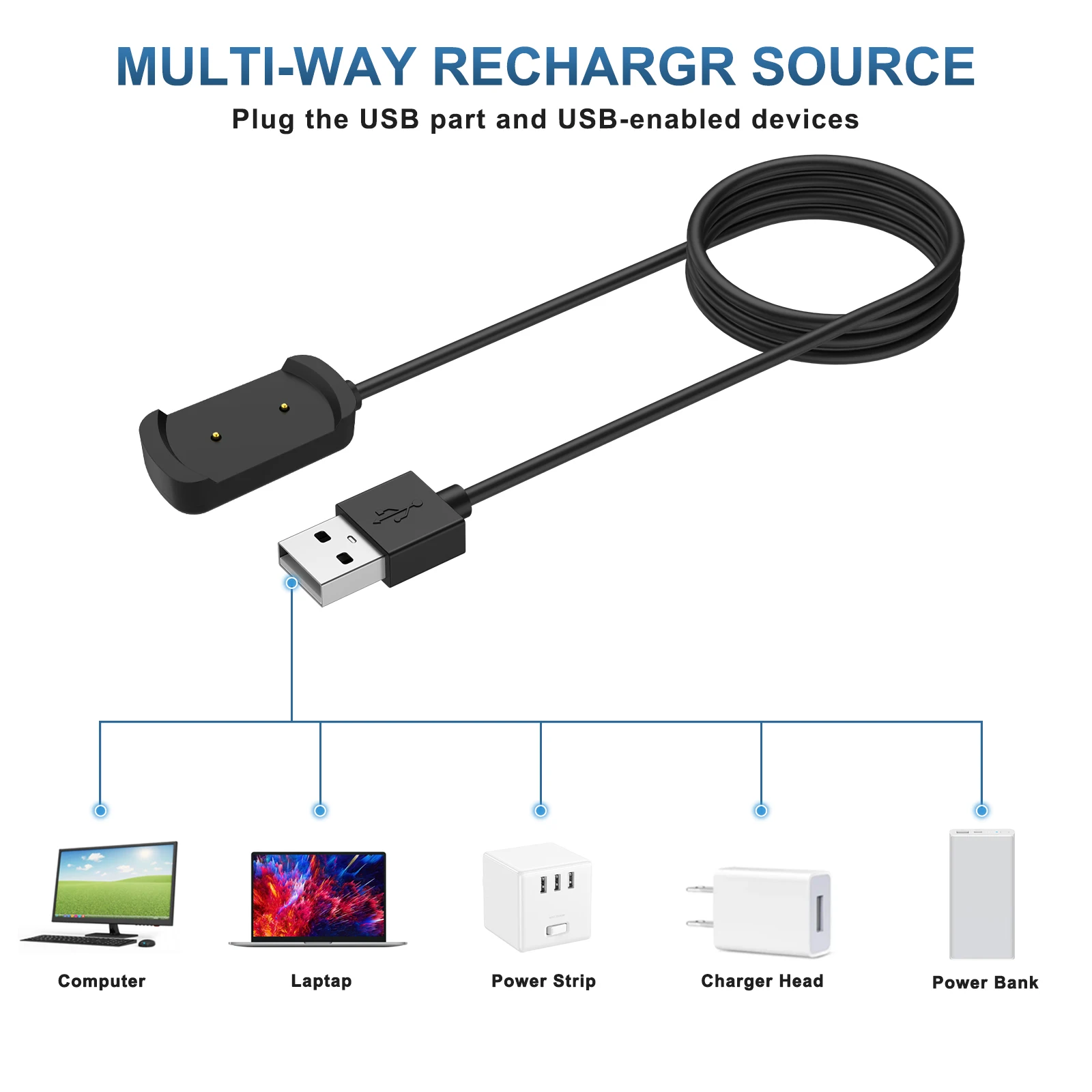 USB Charger For Huami Amazfit T-Rex/Amazfit GTS/Amazfit GTR 42MM 47MM USB 100cm Charging Cable Fast Charging Charger Cradle
