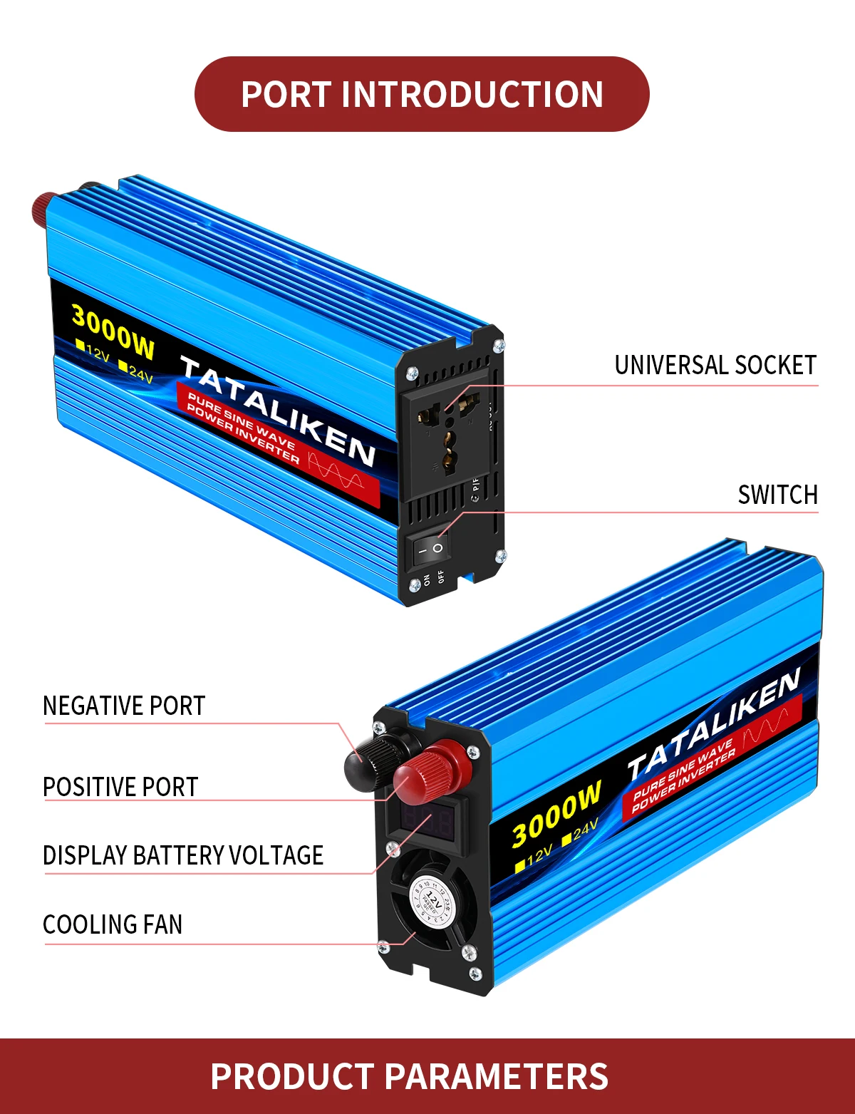 Pure Sine Wave Inverter 1000W-4000W DC 12V/24V to AC 220V 50hz Power Inverter Charger  Adapter Universal Socket