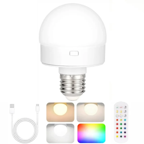 HPH Rechargeable Light Bulbs Remote Control Battery Operated Light Bulb with Timer, Dimmable, 3 Color Temperatures