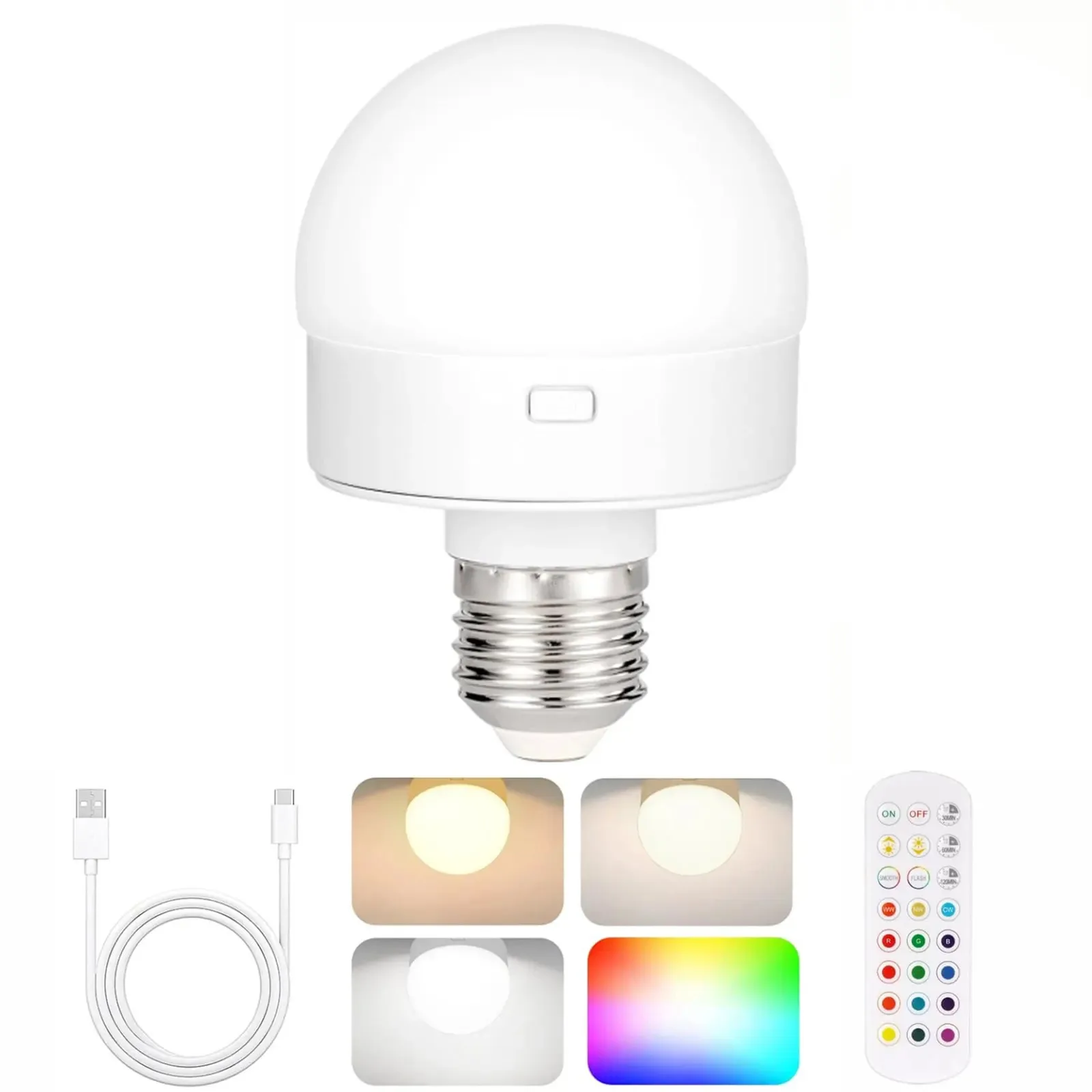 HPH Rechargeable Light Bulbs Remote Control Battery Operated Light Bulb with Timer, Dimmable, 3 Color Temperatures