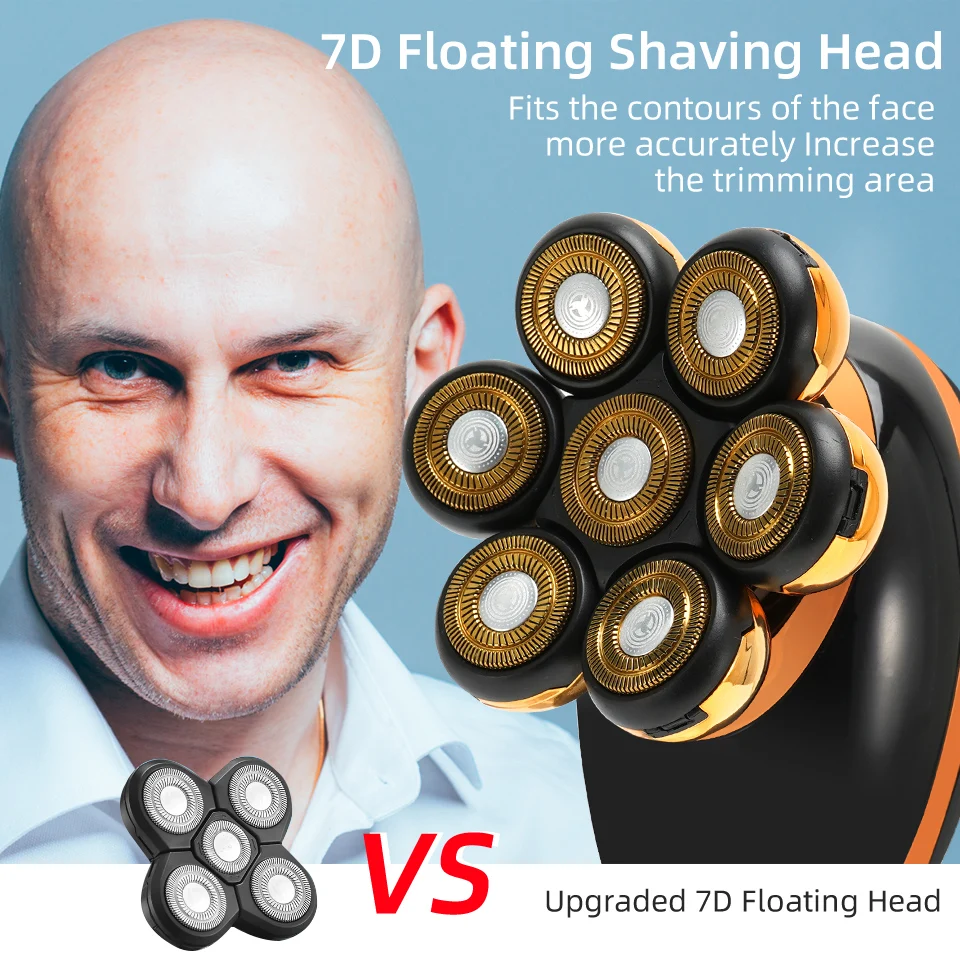 Men 7D Floating Men Electric Shaver Wet Dry Beard Hair Trimmer Electric Razor Rechargeable Bald Head Shaving Machine LCD Display