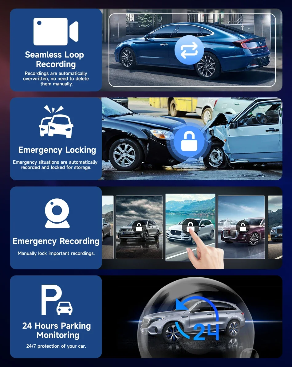 10.26'' Dash Cam 4K Car Mirror Video Player Wireless Carplay Android Auto GPS Car Monitor Multimedia Rearview Camera Dashboard