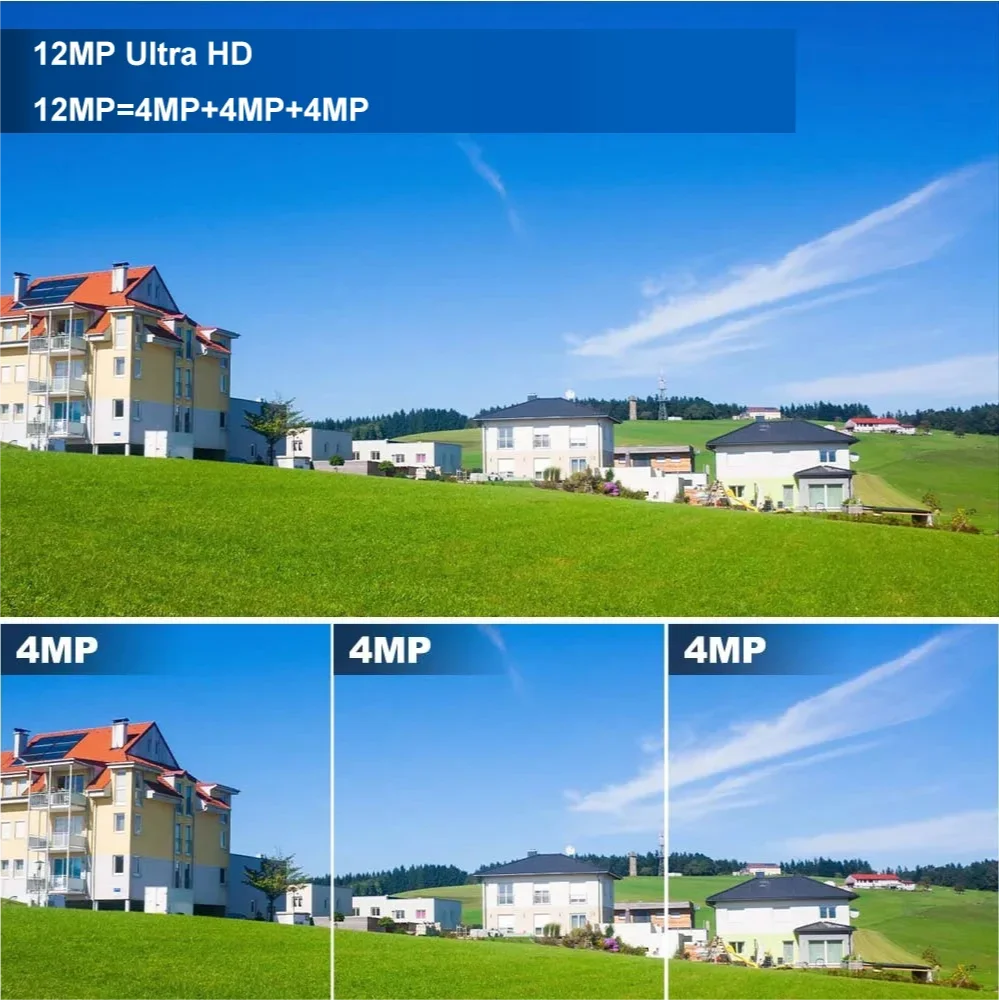 Dual Lens Three Screens WIFI Solar Camera 12MP 10X Zoom CCTV Outdoor Automatic Tracking Humanoid Detection Support PTZ IP66 Cam