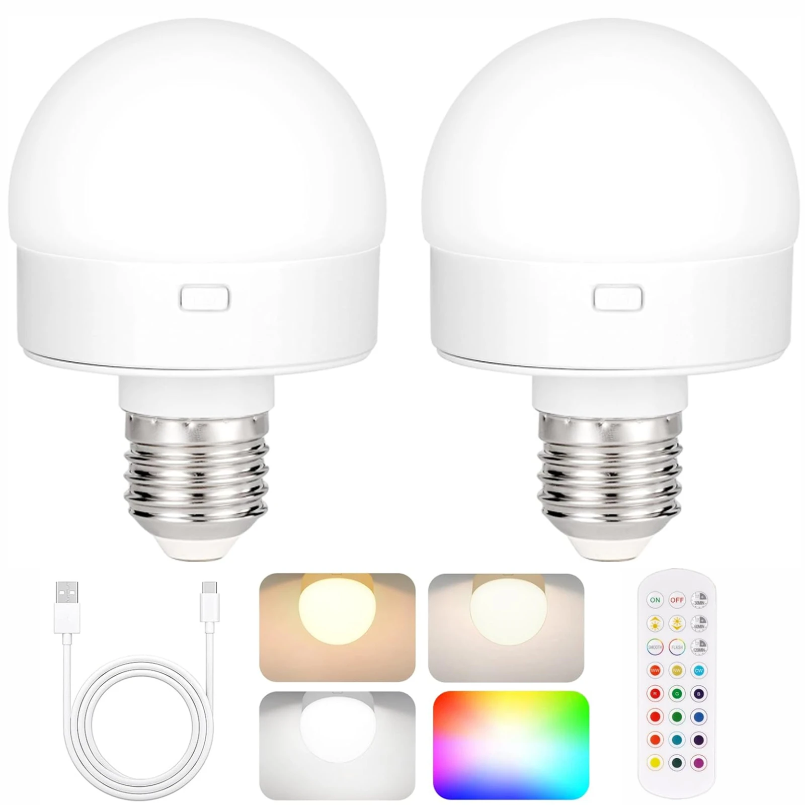 HPH Rechargeable Light Bulbs Remote Control Battery Operated Light Bulb with Timer, Dimmable, 3 Color Temperatures
