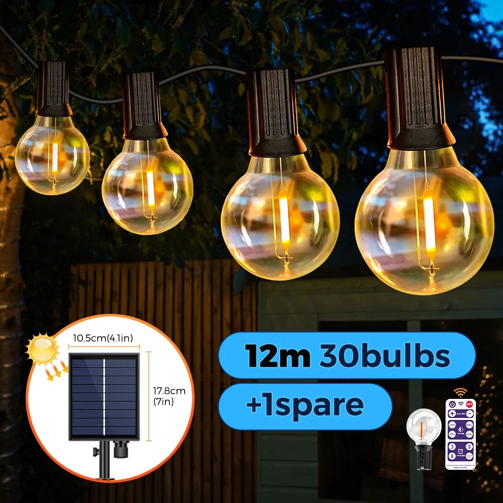 Solar String Lights Outdoor G40 Patio Lights with LED Shatterproof Bulbs,Weatherproof Hanging Lights for Backyard Bistro