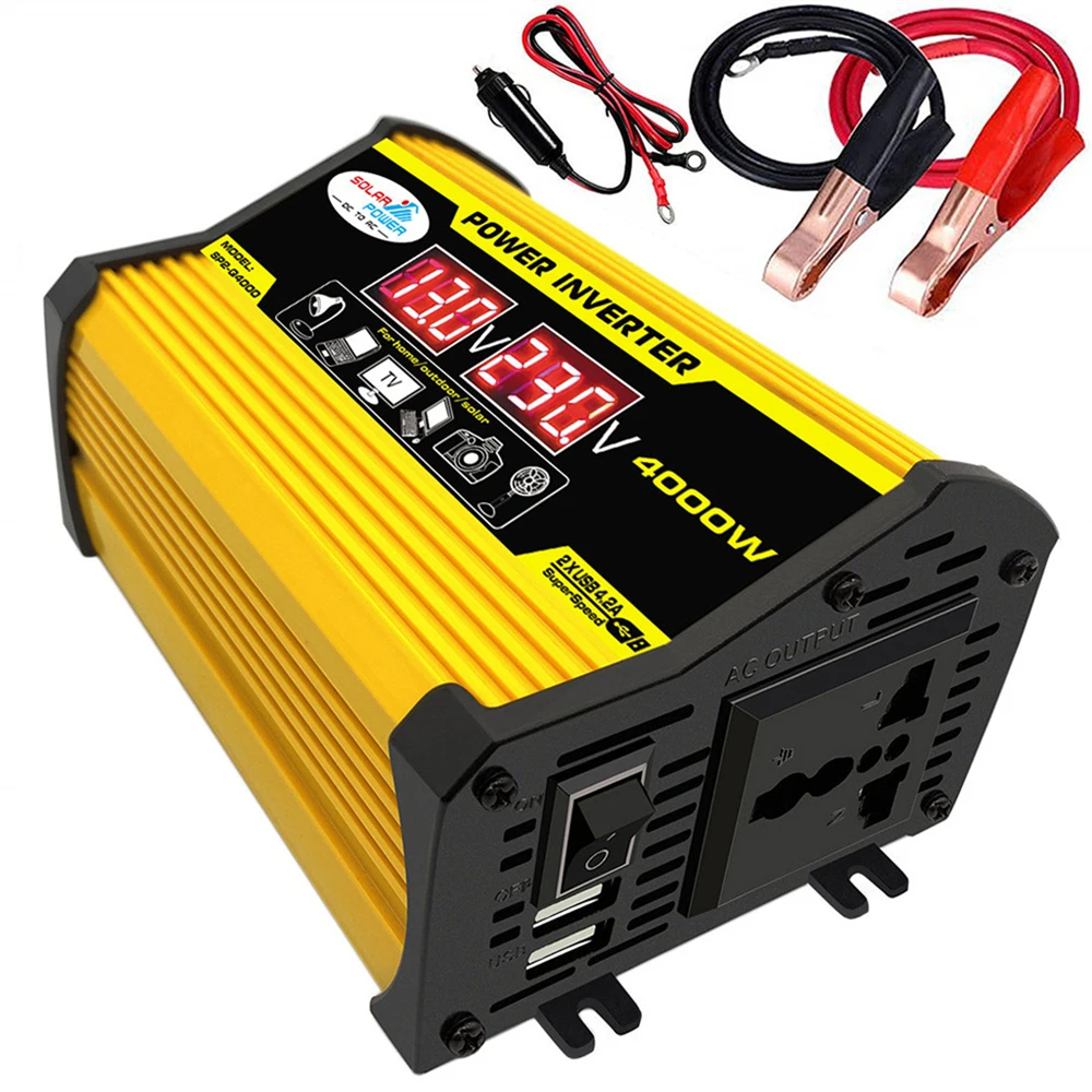 Portable Inverter Car Power Inverters DC12Volt To AC110/220Volt Transformer 4000W Modified SineWave Inverter USB Auto Inverters