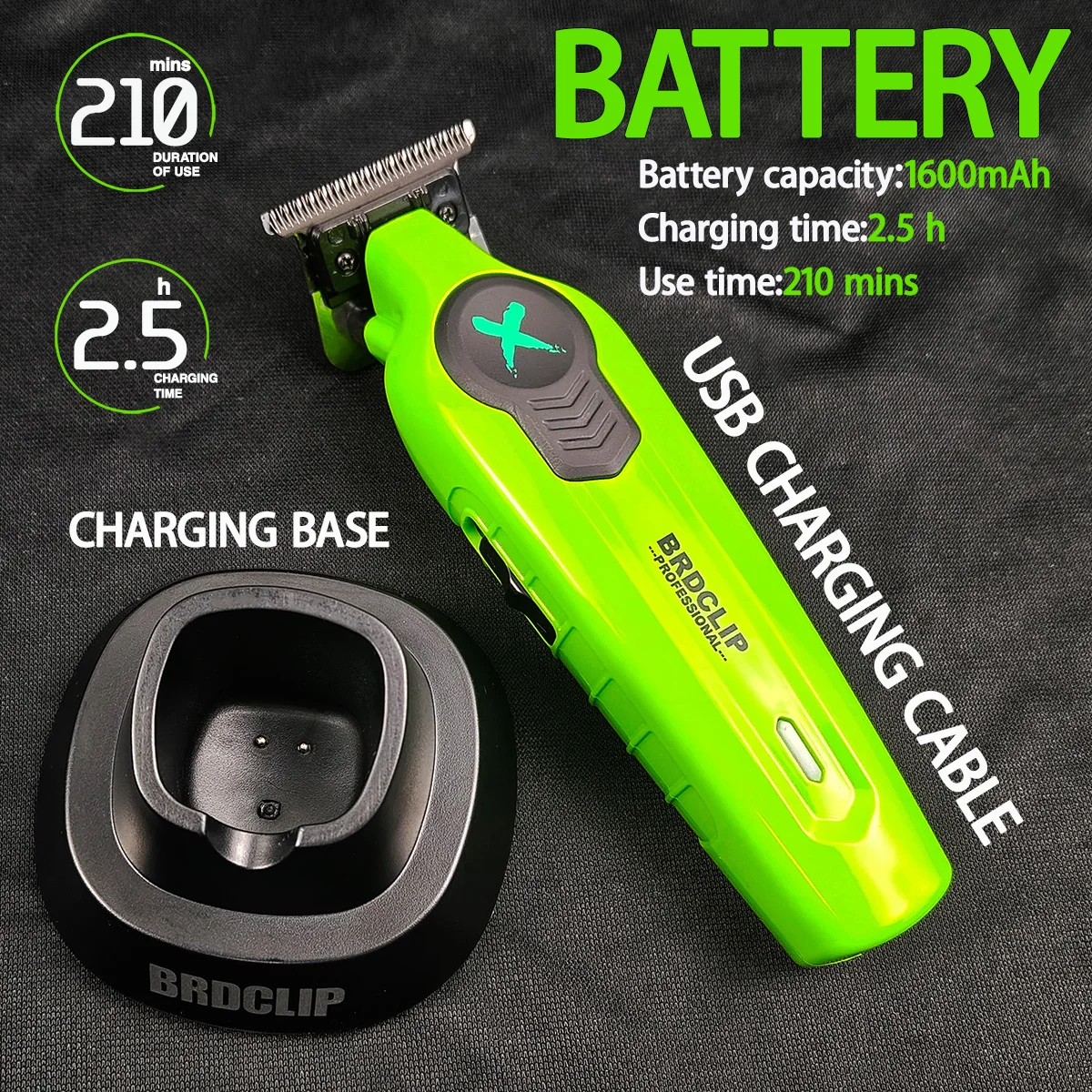 New 2025 BRDCLIP FA1T Green Professional Hair Trimmer Barber Carving Gradient Finish Machine Electric Clipper with Charger Stand