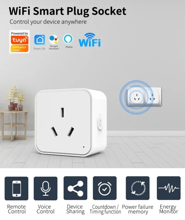 Tuya Smart Socket WiFi Intelligent AU Plug With Power Monitor Wireless Timing Socket Voice Control Works With Alexa Google Home