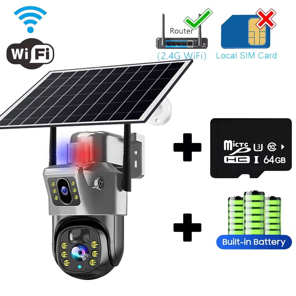 4G Solar Camera 2 Lens CCTV Camera 4K 8MP HD Night Vsion Wirless WiFi Camera Outdoor Security Protection Smart Home IP Cameras