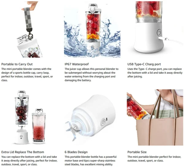 New Portable Blender 600ML Electric Juicer Fruit Mixers 4000mAh USB Rejected Smoothie Mini Blender Personal Juicer colorf