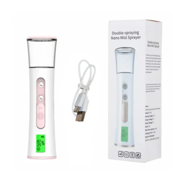Double Spray-head Nano Mist Sprayer Mini Hydrating Humidifier Skin Care LED Display Portable Facial Steamer Handheld Nebulizer