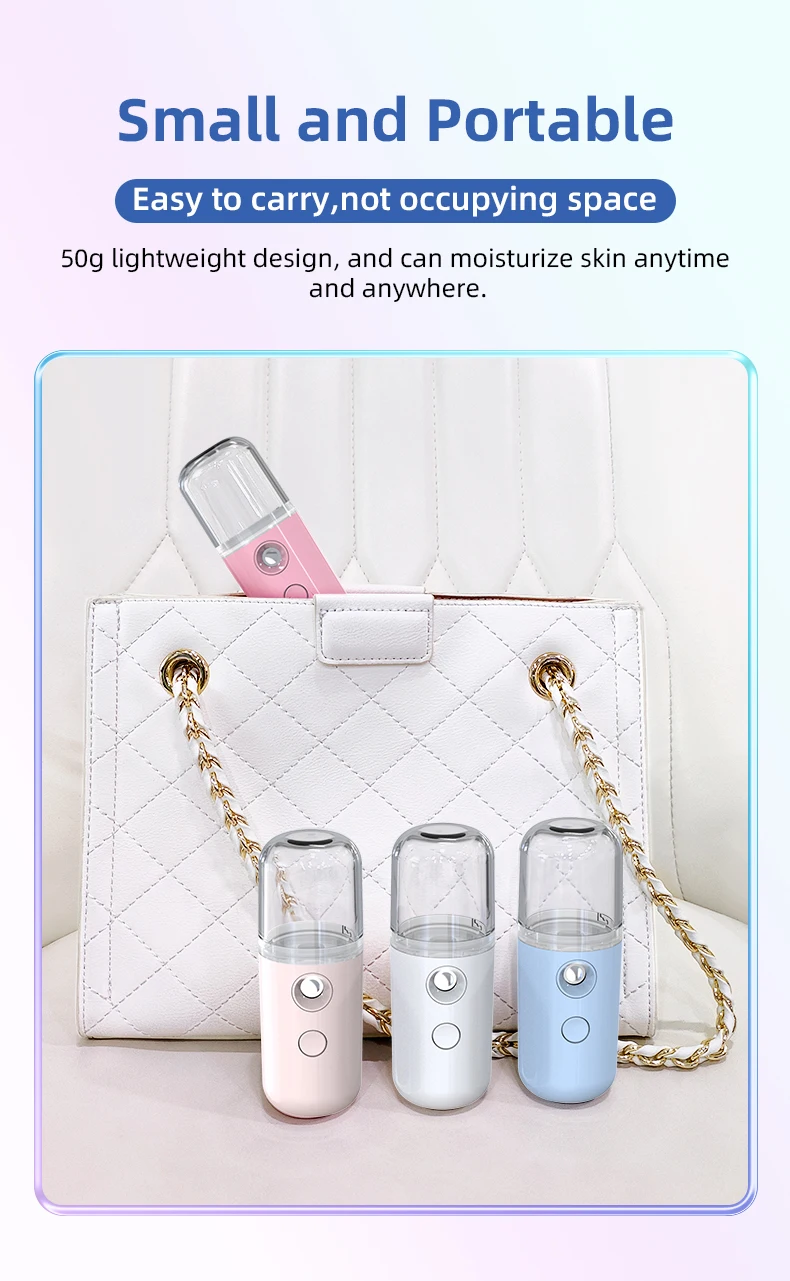 Portable Rechargeable Small Facial Steamer 30ml Mini Humidifier Home Wireless Nano Personal Face Hydrat Sprayer Cool Mist Maker