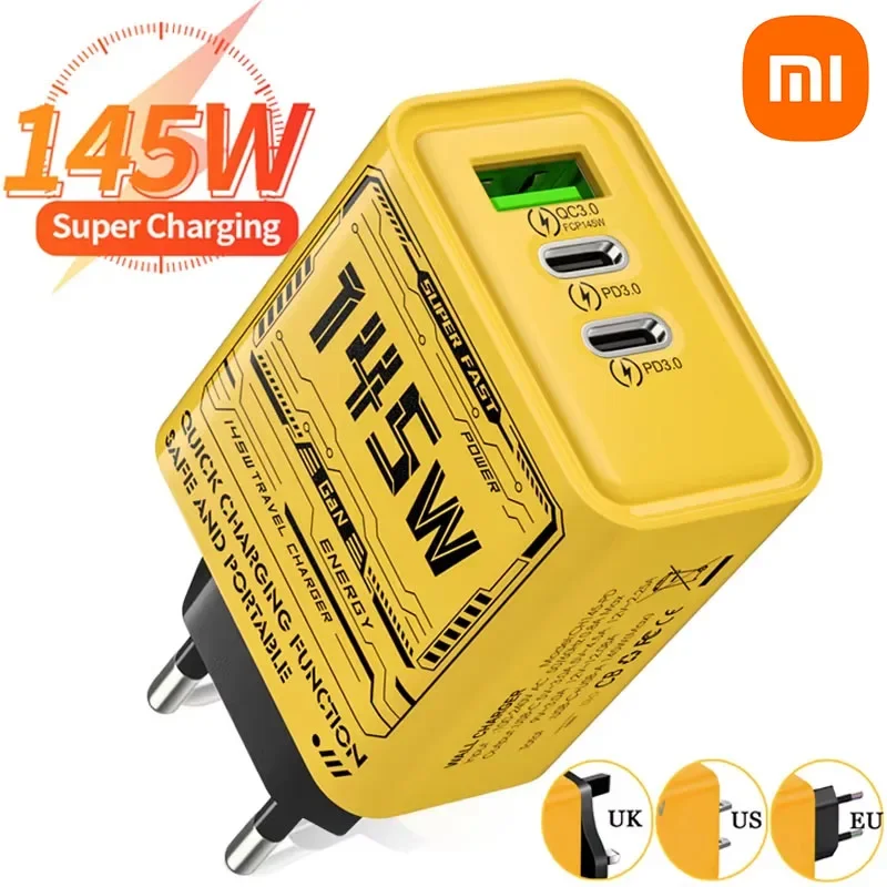 Xiaomi 145W Ultra Fast Charging 3-Ports PD USB Mobile Phones Charger EU/US/UK Plug Wall Adapter For iPhone Samsung Huawei NEW