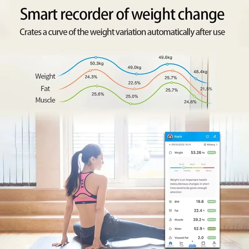 Smart APP synchronized body fat scale bathroom digital scale Bluetooth weight loss body fat scale body composition analyzer