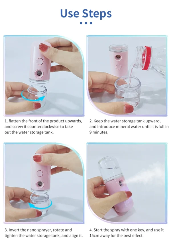 Portable Rechargeable Small Facial Steamer 30ml Mini Humidifier Home Wireless Nano Personal Face Hydrat Sprayer Cool Mist Maker