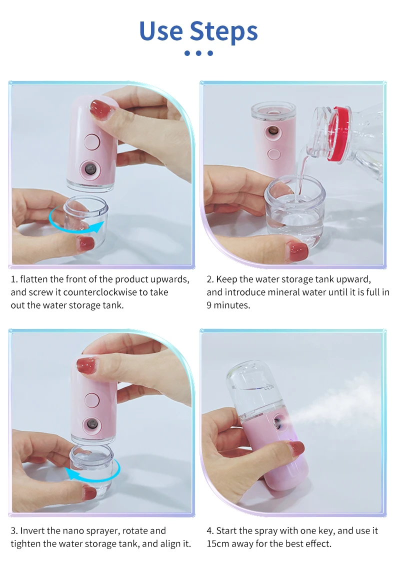 Portable Rechargeable Small Facial Steamer 30ml Mini Humidifier Home Wireless Nano Personal Face Hydrat Sprayer Cool Mist Maker