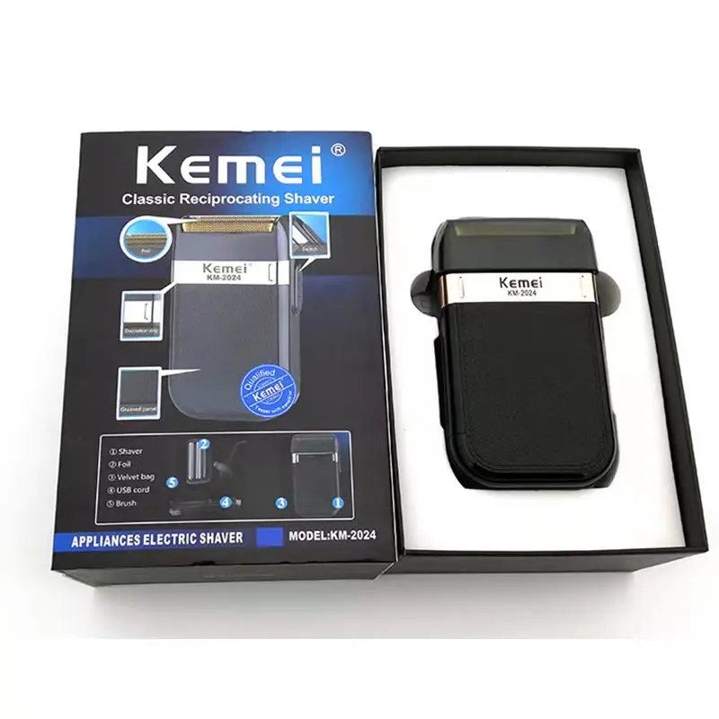 Kemei KM-2024 Electric Shaver Professional USB Rechargeable Men's Electric Shaver Leather Shell Waterproof Beard Trimmer Shaver