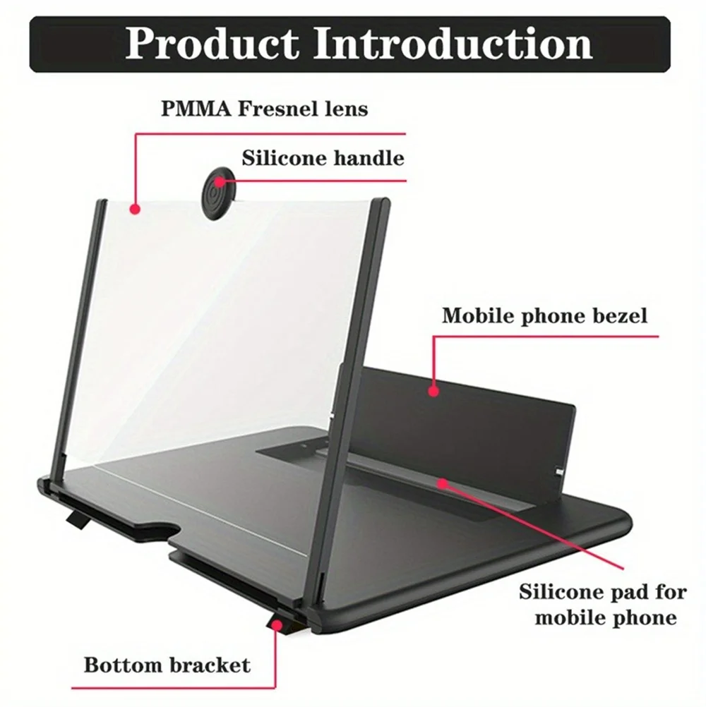 12 Inch Phone Large Screen Amplifier 3D Magnifying Glass Holder HD Portable Mobile Phone Screen Video Magnifier Screen Bracket