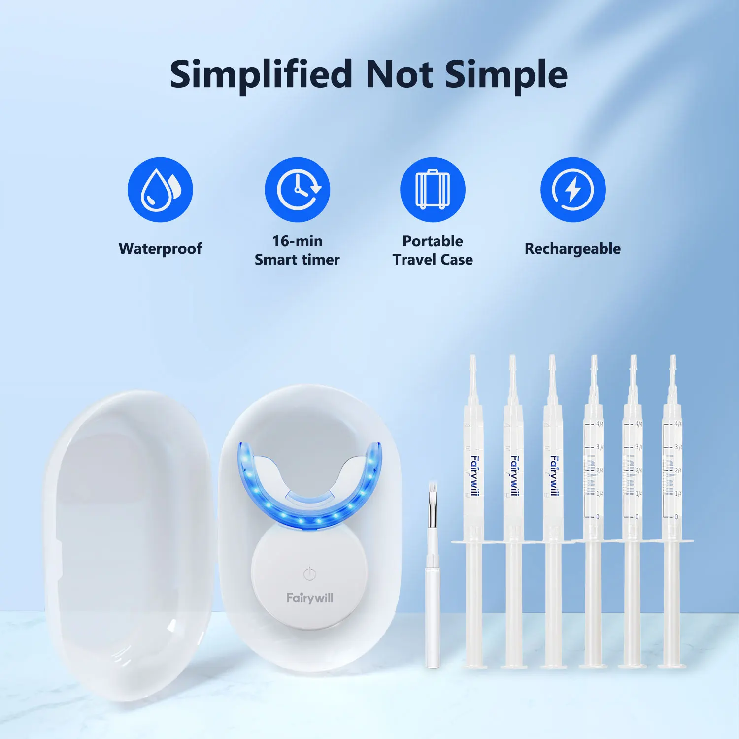 Fairywill Teeth Whitening Kit LED Light W/22% Teeth Whitening Light 6 Carbamide Peroxide Teeth Whitening Gel For Sensitive Teeth