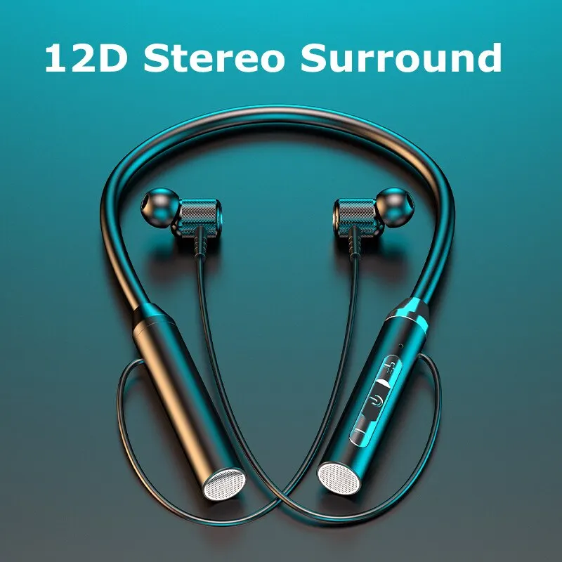S96e2714276ec49b8aed2ee48a6e29de2v.webp Wireless Headphones Bluetooth 5.0 Neckband Earphones Silicone Hifi 9D Stereo Sports Headset Halter Waterproof Magnetic Earbuds