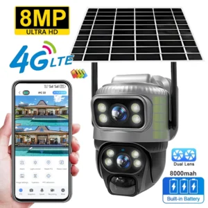 S974e23f91e724de0a38ded7f3afc52db6.webp V380 Dual Lens 4G Camera Solar PIR Human Detection Night Vision Waterproof Security Video IP Camara 8MP 4K Battery CCTV Monitor