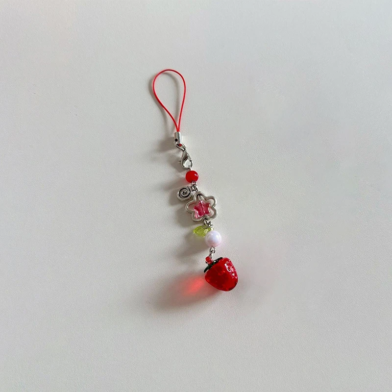 Sweet Y2K Cute Strawberry Mobile Phone Lanyard Lovely Fruits Phone Chain For Girls Aesthetic Cellphone Keychain