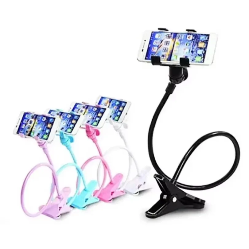360° Rotation Adjustable Spiral Long Arm Phone Holder Clip Lazy Bedside Table Side Phone Stand for Live Record Cellphone Bracket