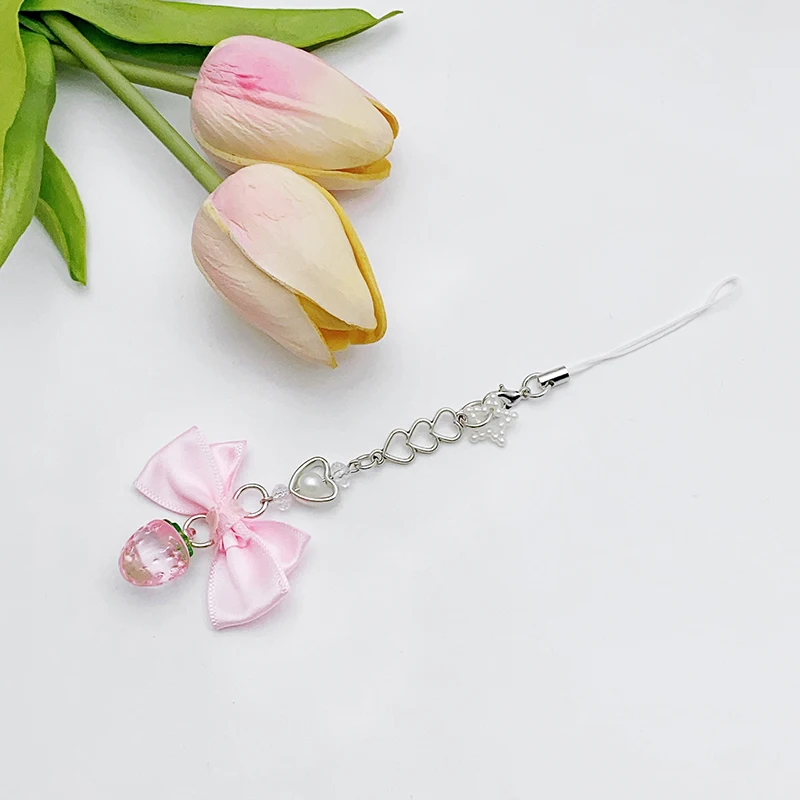 Sweet Y2K Cute Strawberry Mobile Phone Lanyard Lovely Fruits Phone Chain For Girls Aesthetic Cellphone Keychain