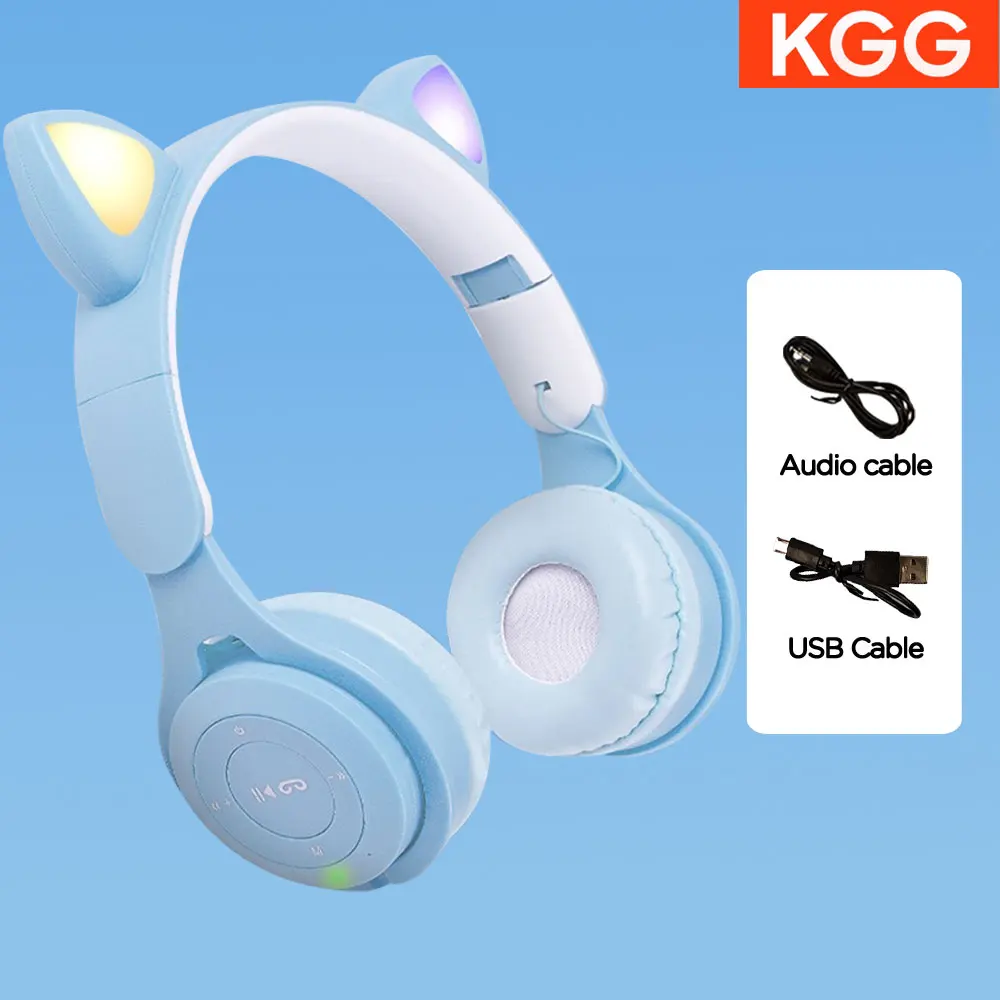 Cat Ears Headphones Flash Light Wireless With MIC Control LED Kid Girl Stereo Cute Music Helmet Bluetooth Phone Headset Earphone
