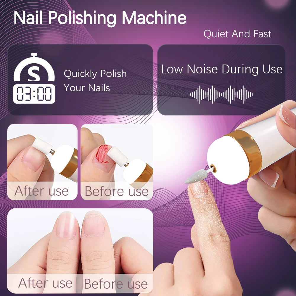 Electric Nail Polish Drill Set Machine With Light Multiple Gears Portable With Battery Electric Manicure Art Tools
