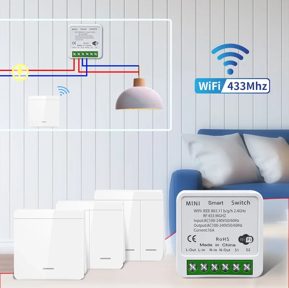 Tuya WiFi Smart Light Switch Smart Home Wireless RF 433mhz Push Button Wall Switch Via Alexa Google Home Alice Smart Life App