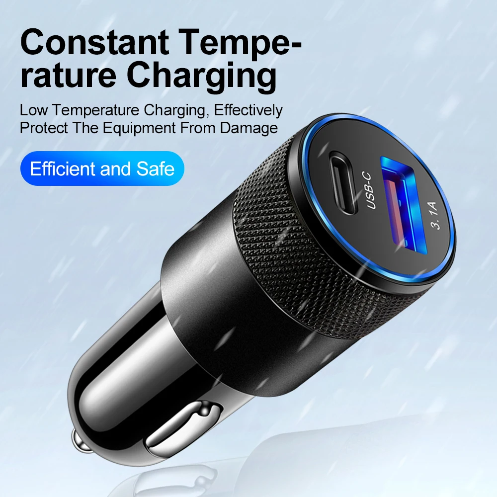 3.1A Dual USB Car Charger QC3.0 Fast Charging PD Phone Charger Auto Cigarette Lighter Adapter 12-24V For iPhone Xiaomi Huawei