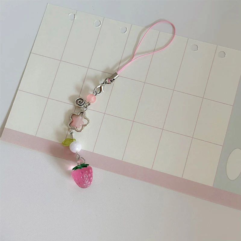 Sweet Y2K Cute Strawberry Mobile Phone Lanyard Lovely Fruits Phone Chain For Girls Aesthetic Cellphone Keychain