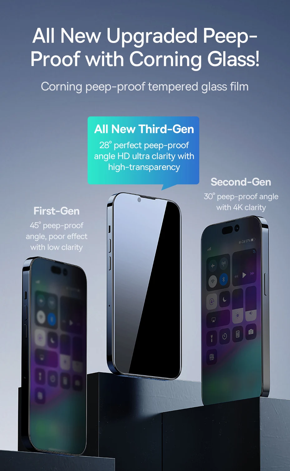 Baseus 0.4mm Corning Tempered Glass for iPhone 16 15 14 13 Pro Max Plus Screen Protector Anti-Peeping Auto Installation Film