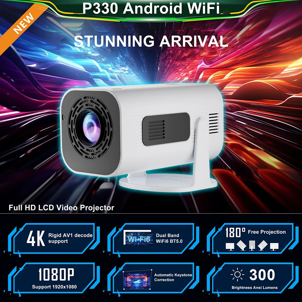 Salange P330W Mini Projetor Android 11 280 ANSI 4K 8K 1080P Wifi6 BT5.0 Home Cinema Portable Projector Android/IOS Video Theater