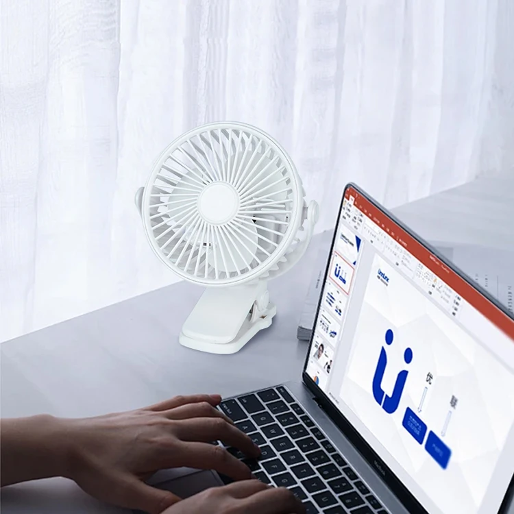 Mini clip electric fan, which can rotate 180 degrees. The stand supports USB charging, and multiple gears can be adjusted.