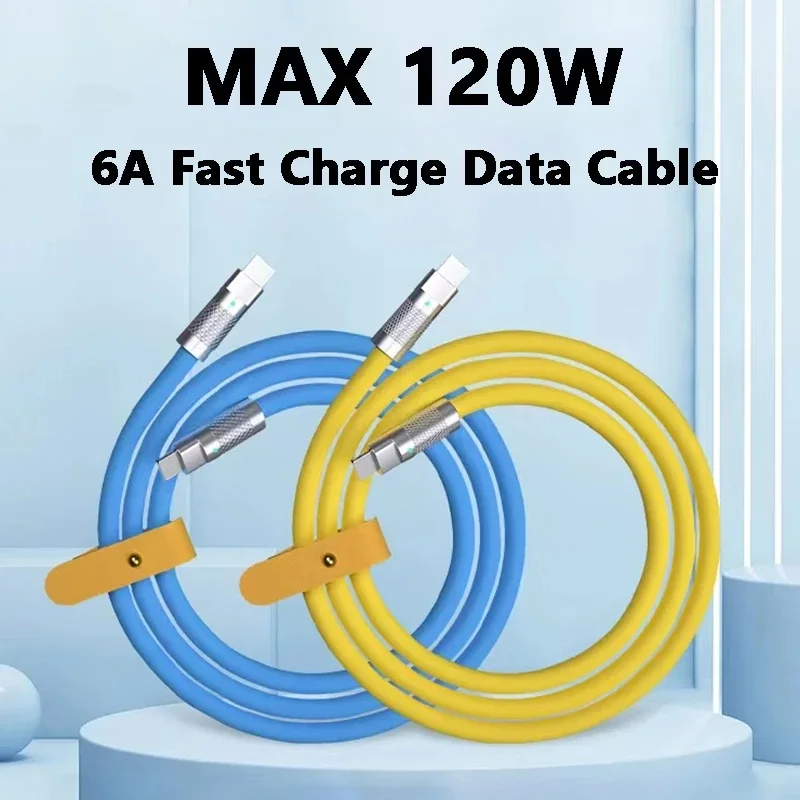 120w 6a Super Fast Charge PD Type C Liquid Silicone Cable Quick Charge 1M 2M Usb Cable Usb C to C Charger Cable