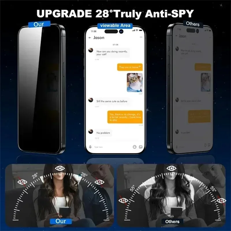 Dust Free Installation Privacy Screen Protector for IPhone 16 15 14 13 12 11 Pro Max Mini 7 8 15 16 Plus XS X XR Anti-Spy Glass