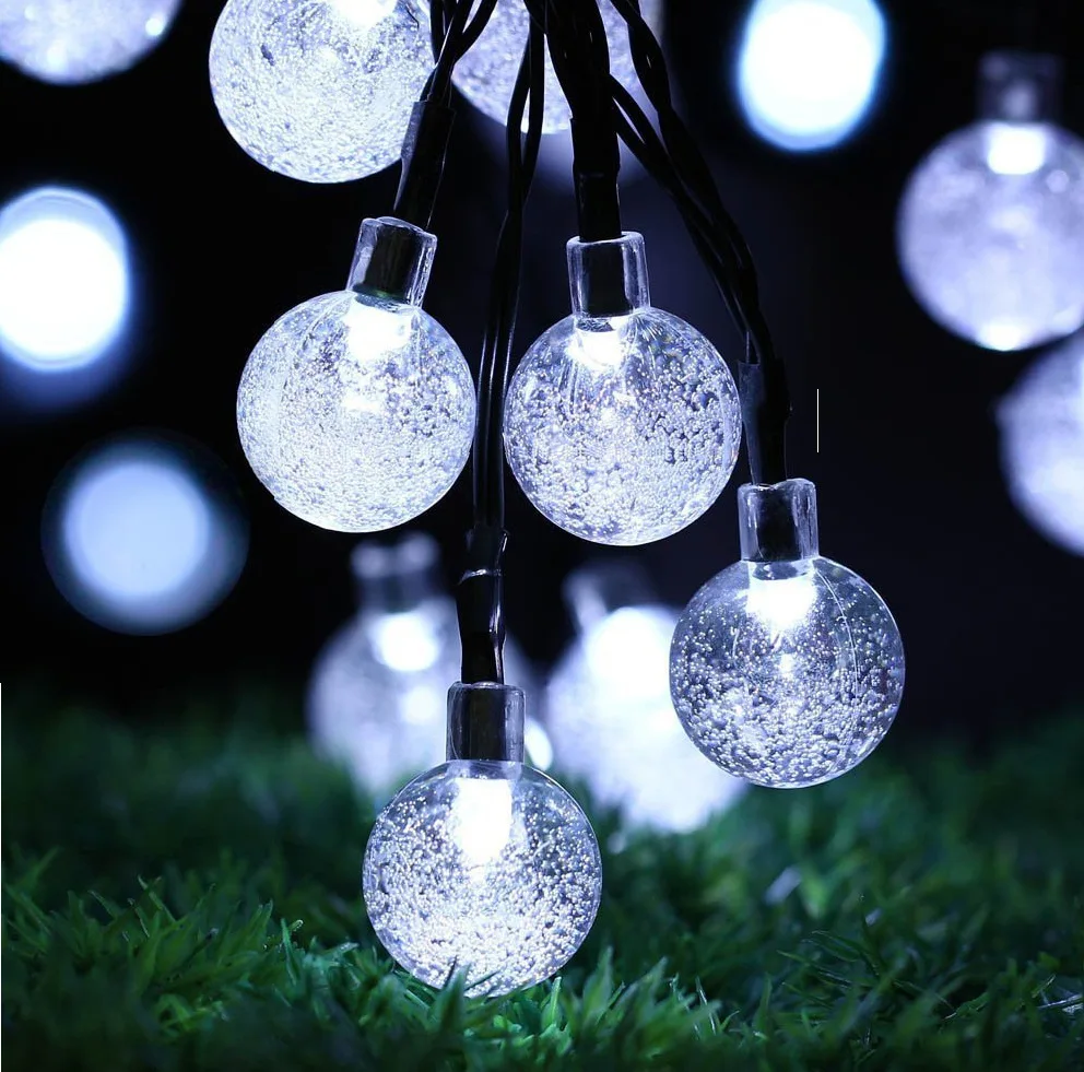 1pack 20/100/200 LED Crystal Globe Solar String Lights, Solar Outdoor Lights, With 8 Lighting Modes, Halloween Decorations Light