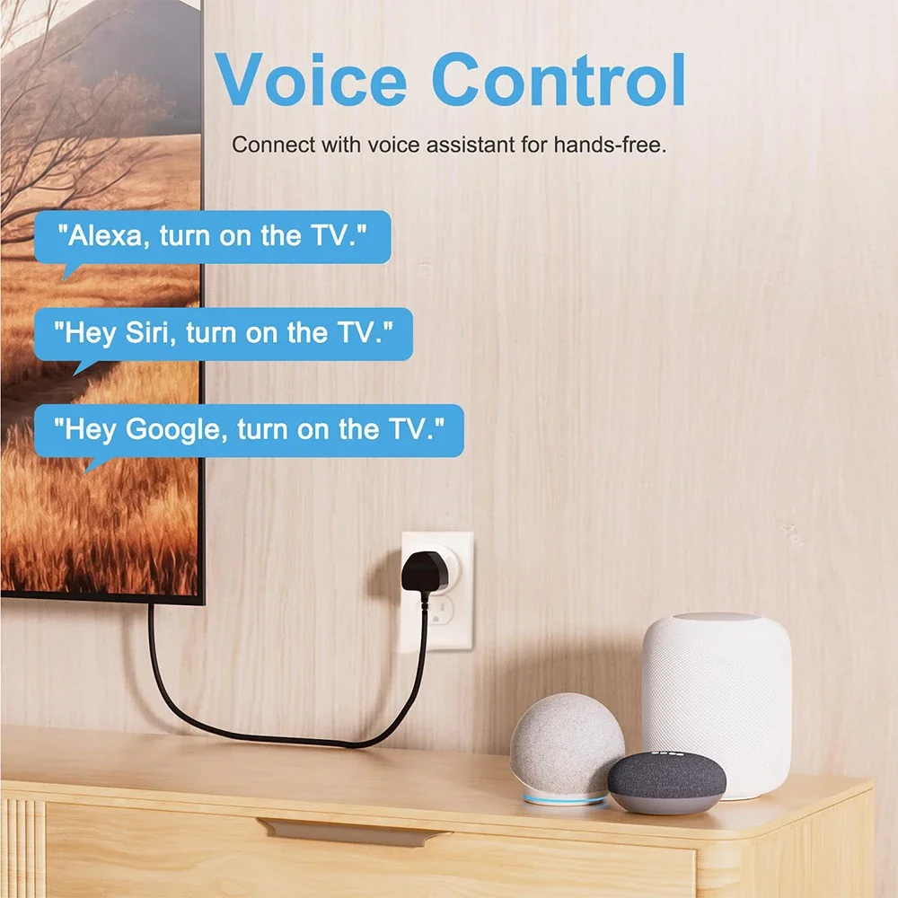 Matter WiFi Smart Socket 16A EU Home Appliance Outlet Mini Smart Plug Adapter APP Control Works with HomeKit Siri Alexa Google