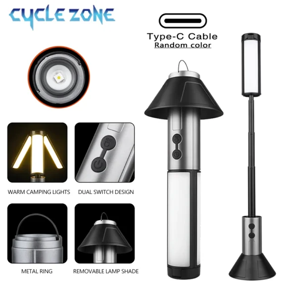 Multi-functional Camping Light 2 in 1 Rechargeable Telescopic Camping Lantern Flashlight with Hook Outdoor Emergency Work Light