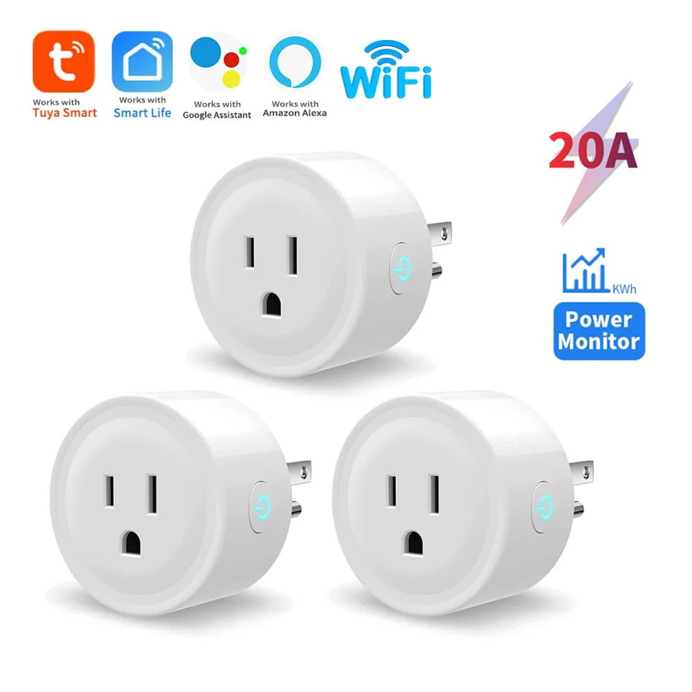 Tuya Smart Plug WiFi Socket 20A with Power Monitoring US Canada Mexico Peru Japan Timing Voice Control Support Alexa Google Home