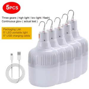 Rechargeable Portable Camping Brightness Light Dimmable LED Bulb Waterproof Outdoor Tent Light Emergency Night Light with Hook